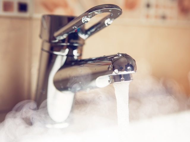 water tap with hot water steam