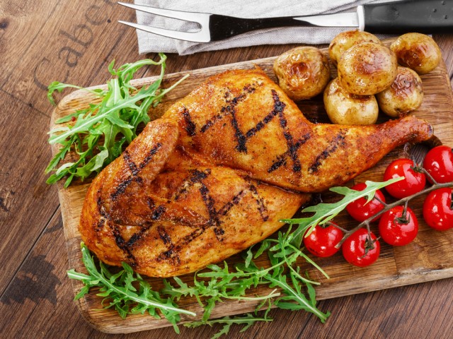 grilled chicken with potatoes half