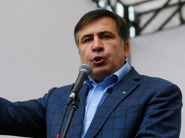 Former Georgian President Mikheil Saakashvili delivers a speech during a rally demanding an electoral reform, in front of the Ukrainian parliament in Kiev