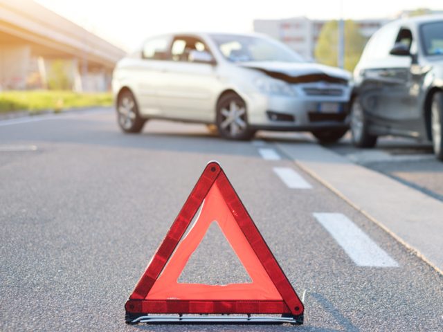 Reflective red triangle to point out car crash